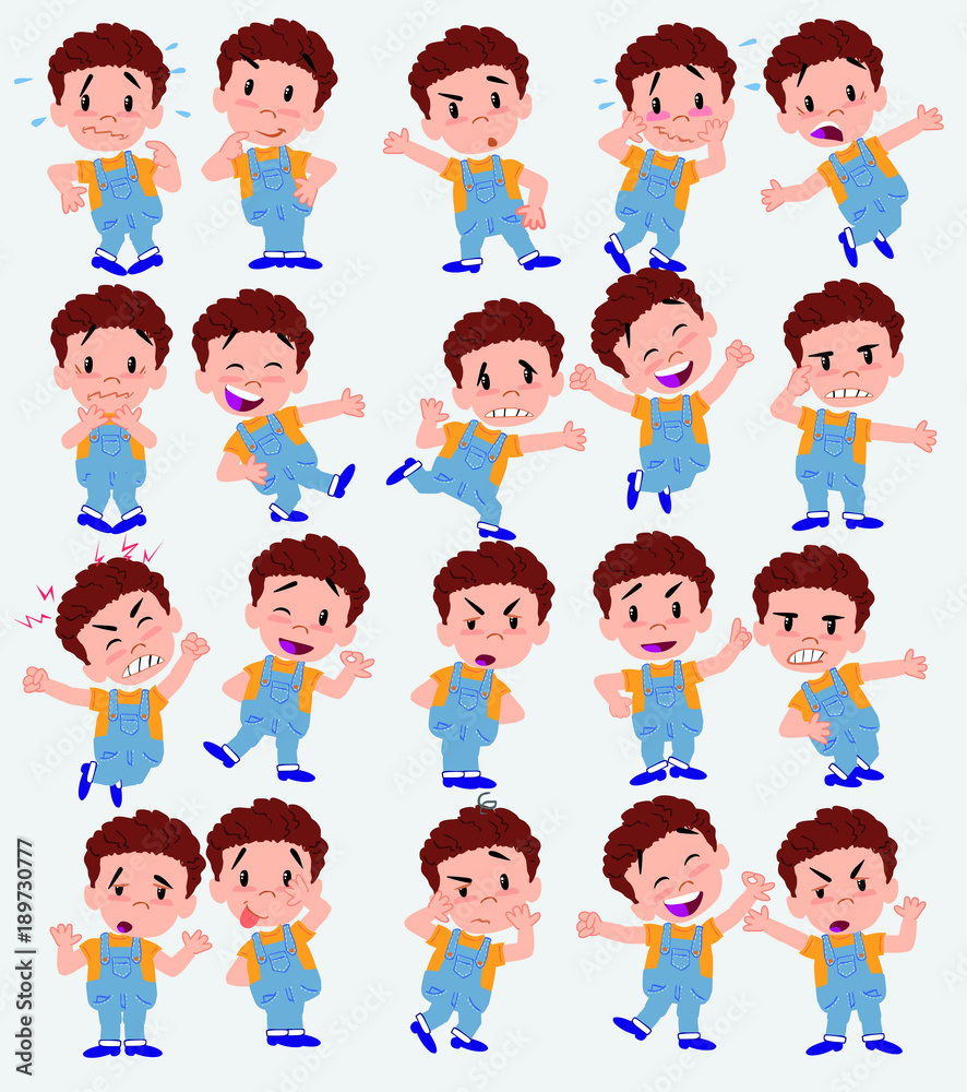 Cartoon character white boy in jeans. Set with different postures, attitudes and poses, doing different activities in isolated vector illustrations. Cartoon character white boy in jeans. Set with different postures, attitudes and poses, doing different activities in isolated vector illustrations.