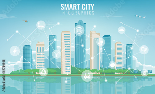 City infographic. Modern city with infographic elements. Smart city. Vector
