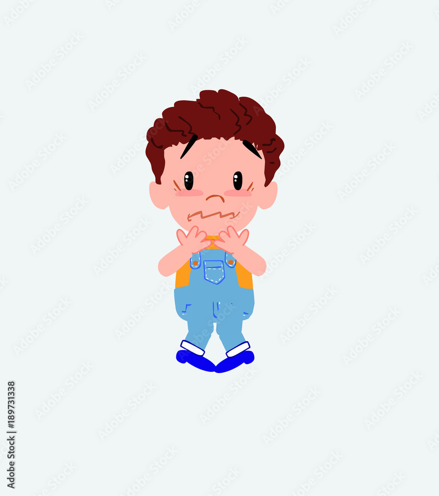 White boy in jeans shrugged in fear. White boy in jeans shrugged in fear.