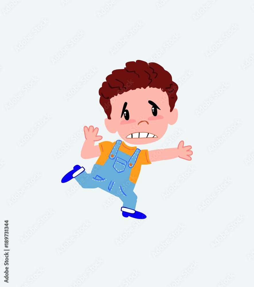 White boy in jeans runs alarmed. White boy in jeans runs alarmed.