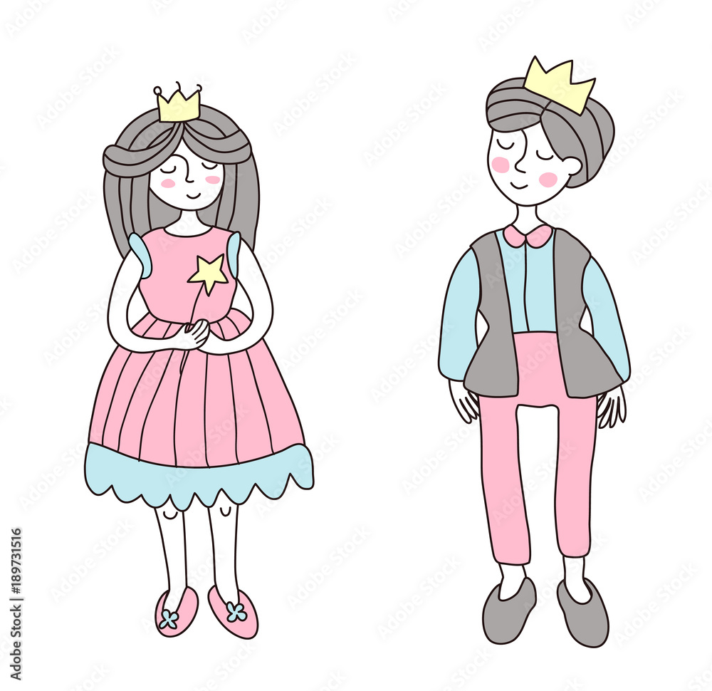 The Prince and Princess. Vector illustration in simple style, isolated on white background. The Prince and Princess. Vector illustration in simple style, isolated on white background.