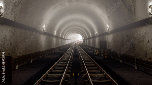 realistic old Subway metro tunnel arriving concept