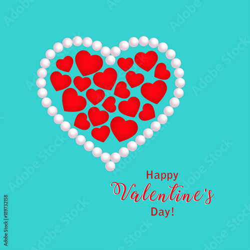 Valentines day, red hearts and pearl