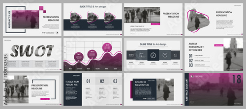 Abstract white, pink presentation slides. Modern brochure cover design. Fancy info banner frame. Creative infographic element set. Urban city font. Vector title sheet model. Ad flyer style template