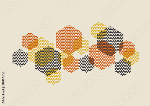 Geometric pattern vector illustration in retro 60s style. Vintage 1970s geometry shapes graphic abstract design element for invitation, header, poster, cover. .