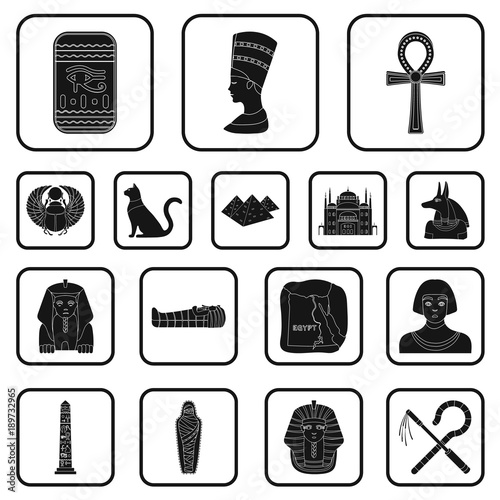 Ancient Egypt black icons in set collection for design. The reign of Pharaoh vector symbol stock web illustration.