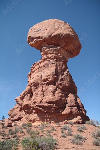 Balanced Rock, one of the most iconic features in Arches national park, Utah.