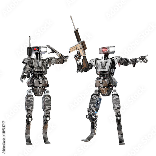 Robot soldier team, 3d rendering