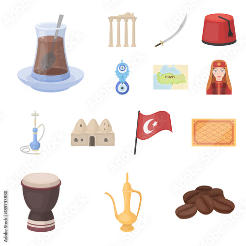 Turkey country cartoon icons in set collection for design.Travel and attractions vector symbol stock web illustration.