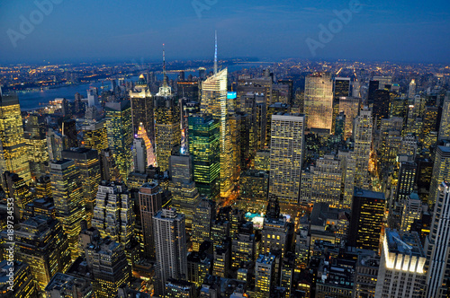 A city scape across New York city at twilight