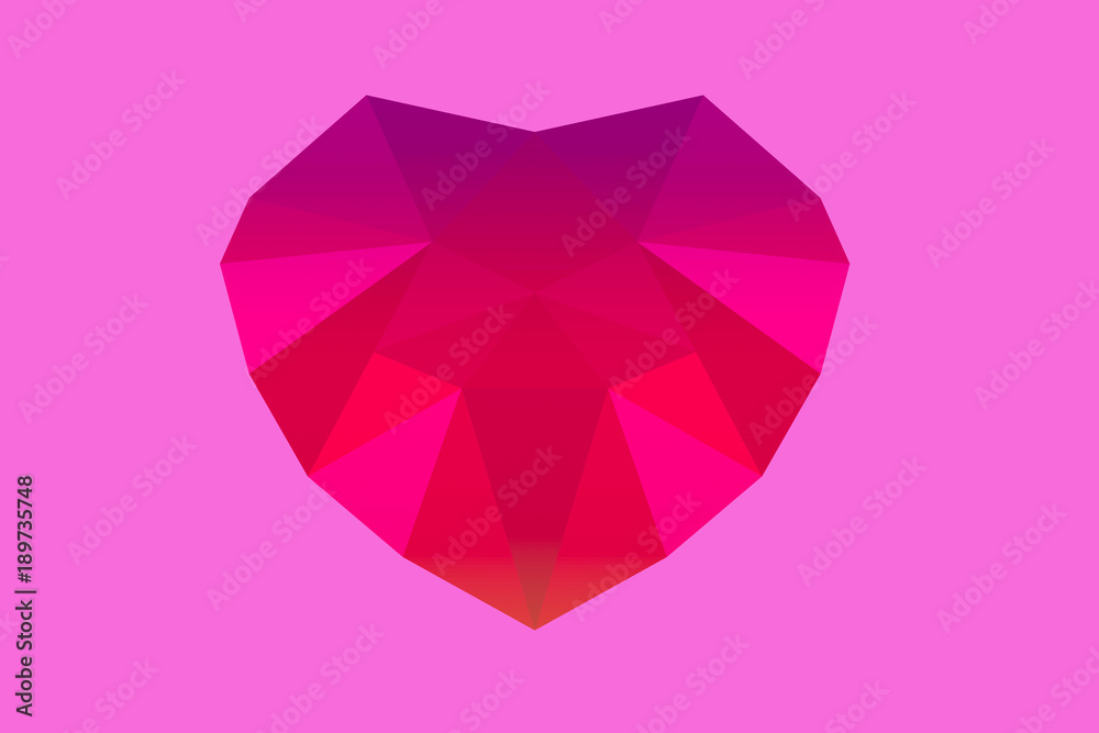 Pink geometric heart design for Valentines or love theme on pink background Pink geometric heart design for Valentines or love theme on pink background