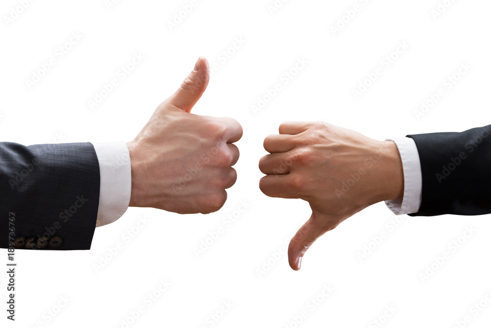 Two Businesspeople Hands Showing Thumb Up And Thumb Down Sign