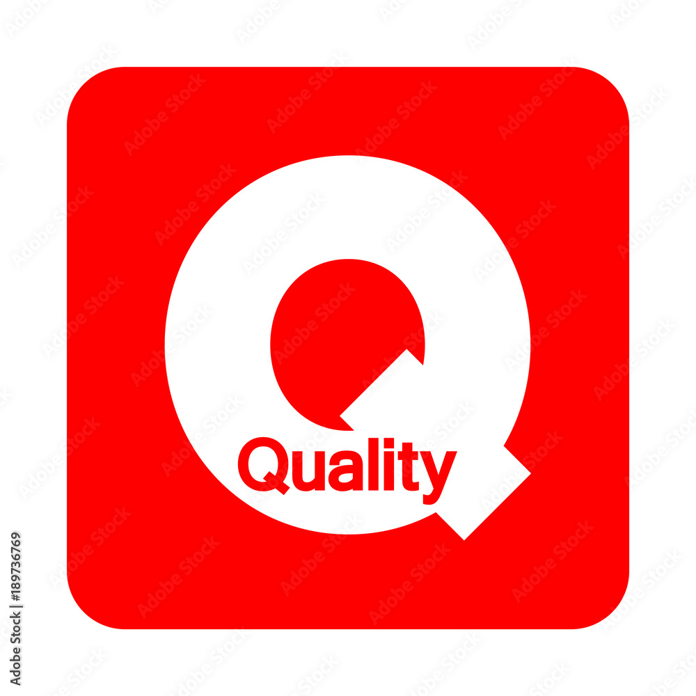 Icono plano quality espacio negativo en Q en cuadrado rojo Icono plano quality espacio negativo en Q en cuadrado rojo