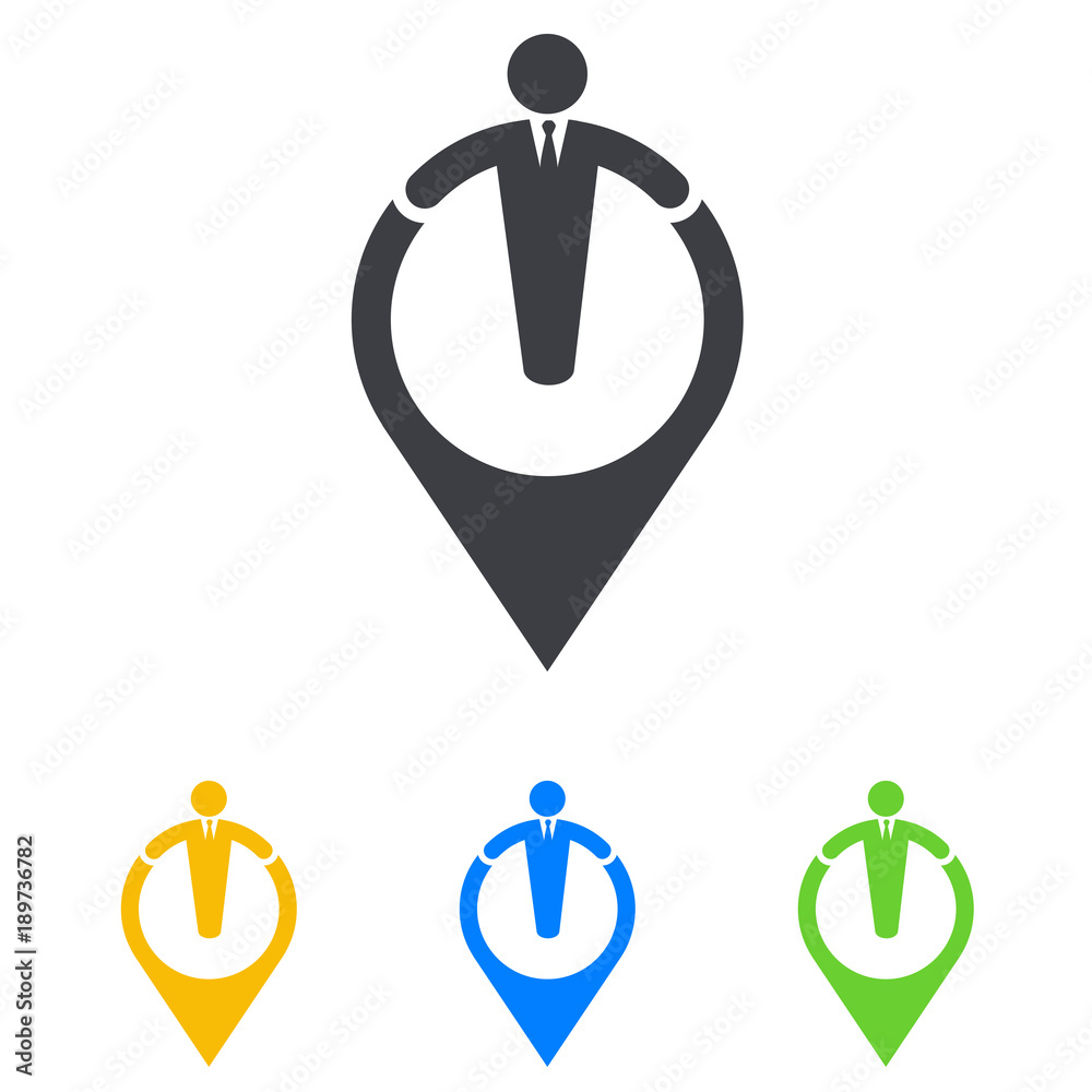 Icono plano puntero con hombre en varios colores Icono plano puntero con hombre en varios colores