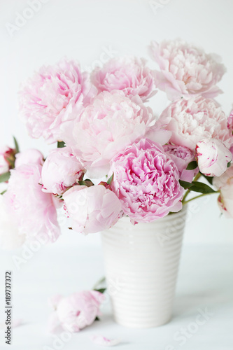 beautiful pink peony flowers bouquet in vase