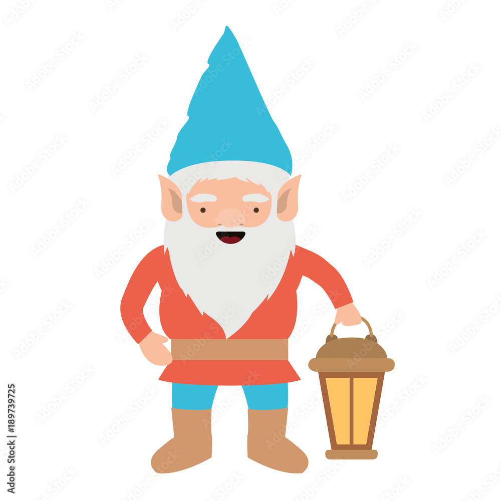 gnome with colorful costume with hand lamp on white background vector illustration gnome with colorful costume with hand lamp on white background vector illustration