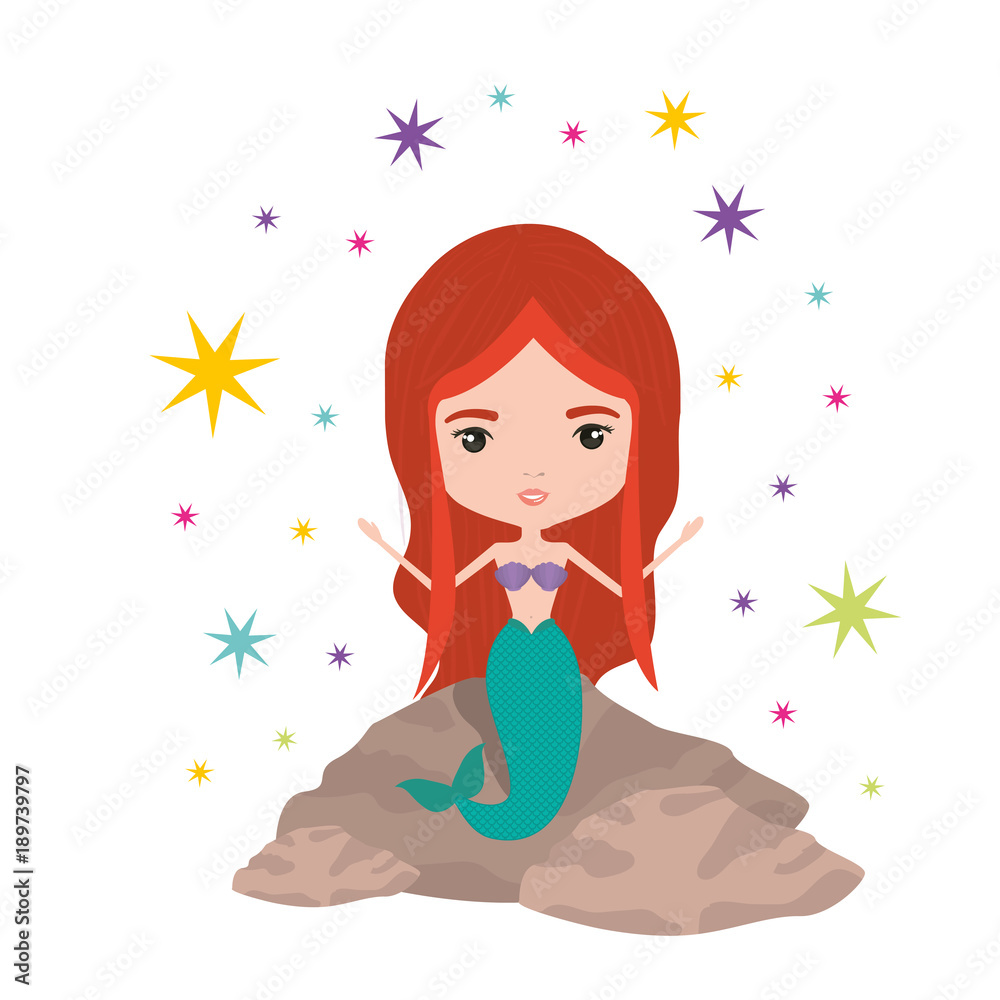 mermaid in a rock with colorful sparkles and stars on white background vector illustration mermaid in a rock with colorful sparkles and stars on white background vector illustration