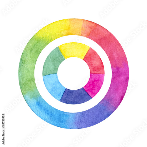 Hand painted watercolor color wheel circles isolated on the whit