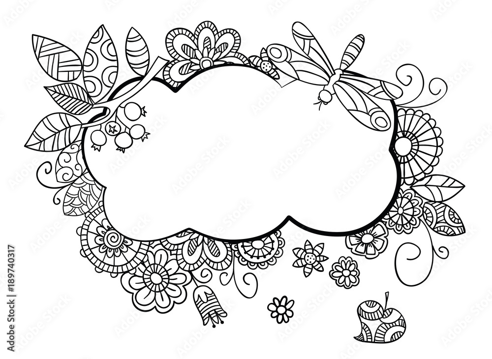 Floral frame in doodle style.