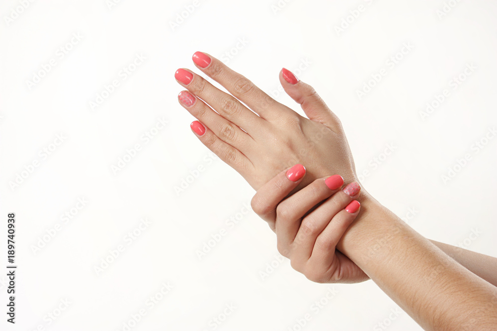 gestures with female hands. female hands manicure on white background gestures with female hands. female hands manicure on white background