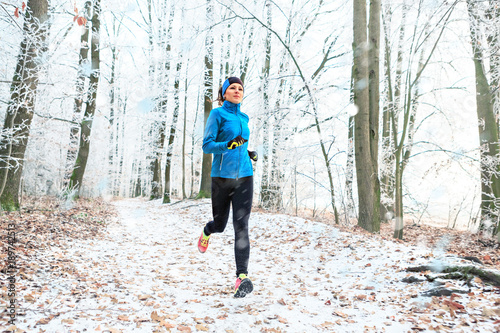 running in the wintry forest