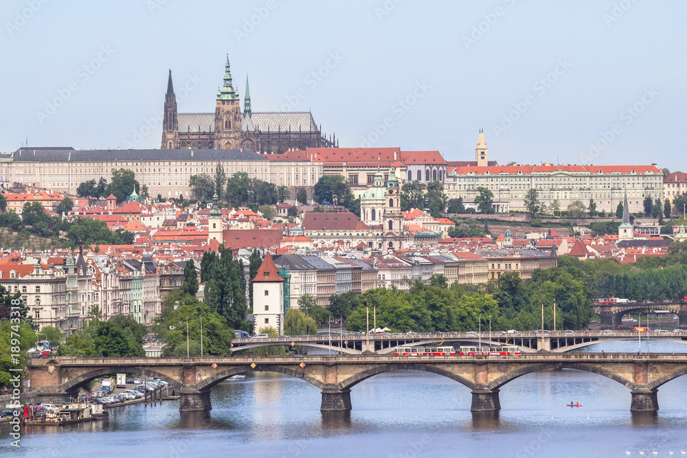 Aerial view of the Old Town and Charles Bridge in Prague, Czech Republic