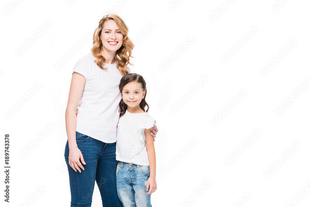 portrait of happy family hugging each other isolated on white portrait of happy family hugging each other isolated on white