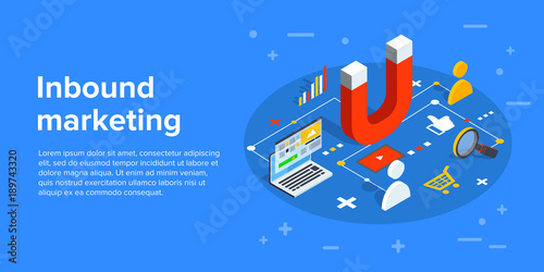 Inbound marketing vector business illustration in isometric design. Online or permission marketing background.