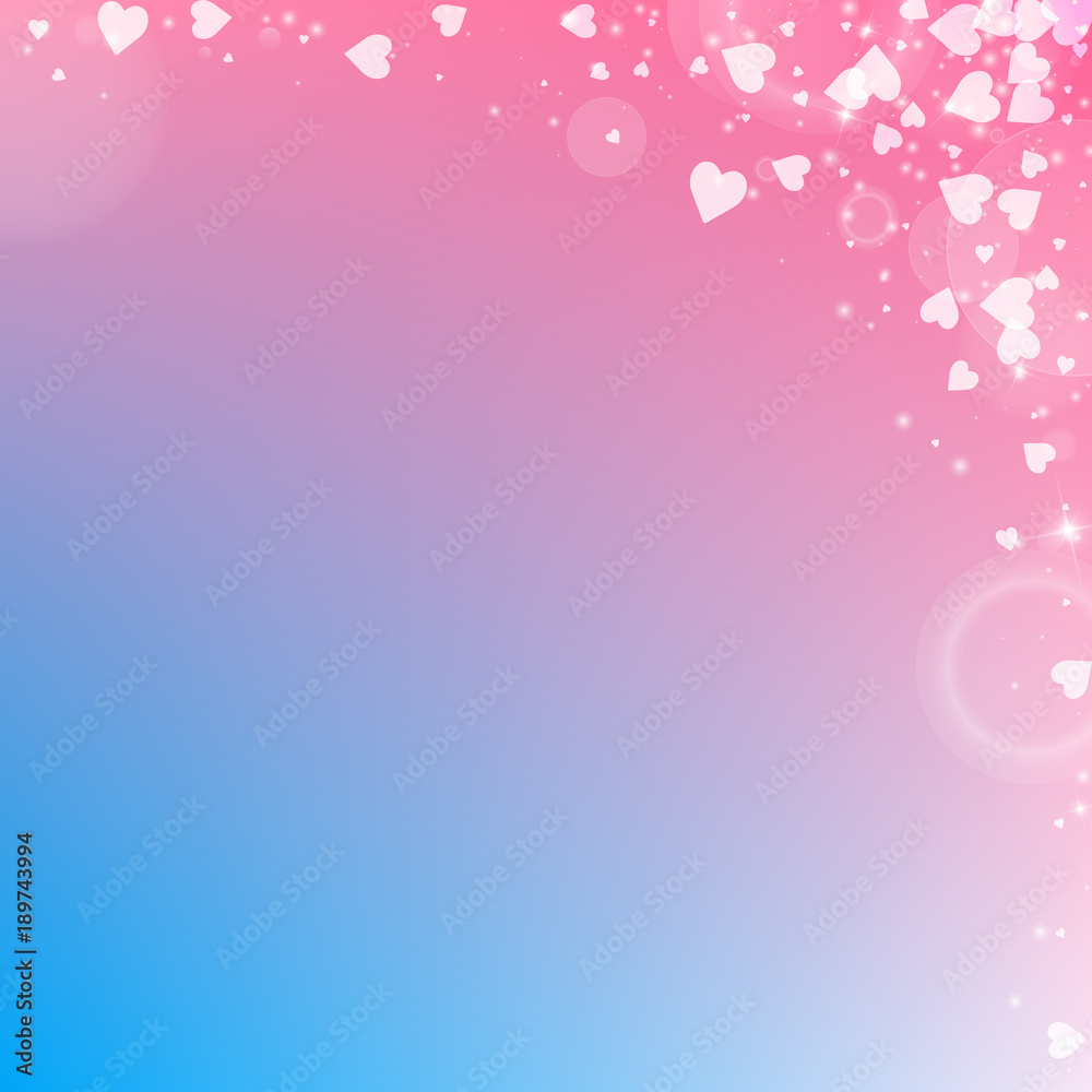 Falling hearts valentine background. Abstract right top corner on color transition background. Falling hearts valentines day majestic design. Vector illustration.