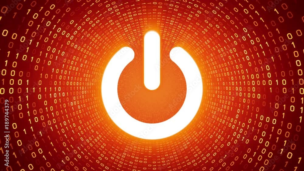 White on off button symbol form yellow binary tunnel on orange ...