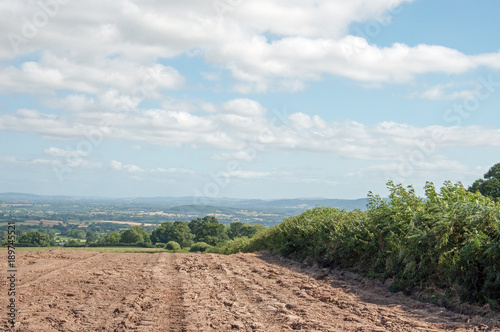Summertime landscape in the Herefordshire countryside of the United Kingdom.