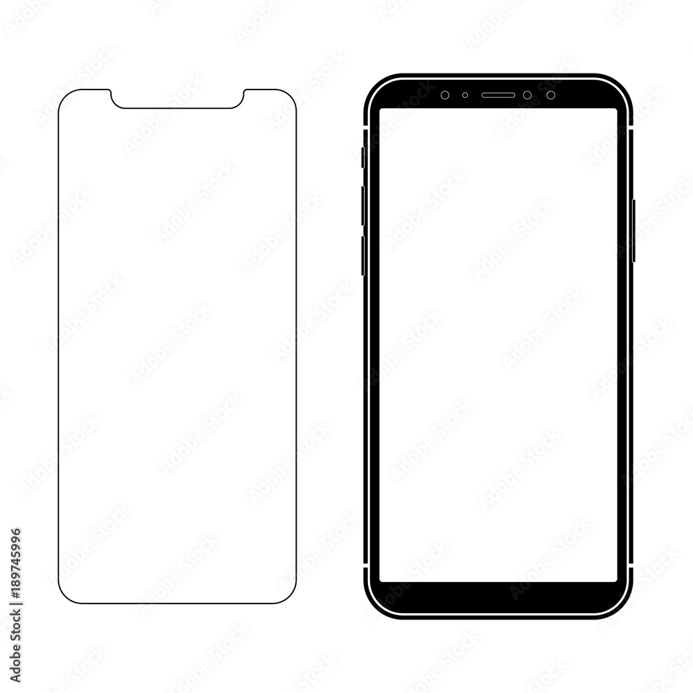 Smartphone and screen foil protection outline vector illustration