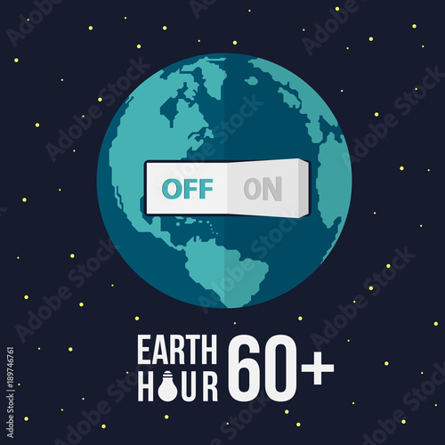 Earth hour with swicth turn off on earth and stat vector design
