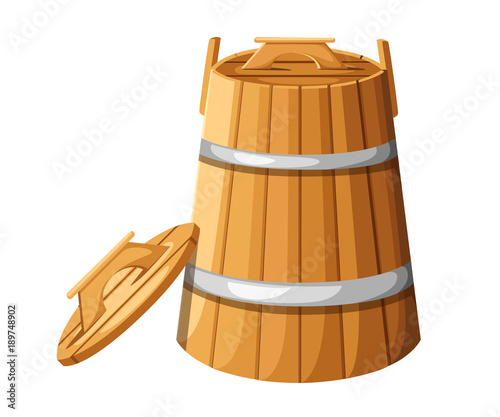 Wooden barrel with handles and lid for hebs vector illustration isolated on white background website page and mobile app design