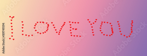 Handwritten heart shapes 'I LOVE YOU' on a gradient pink purple background