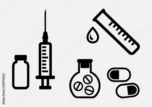 Medical set. Black outline design. Vector illustration