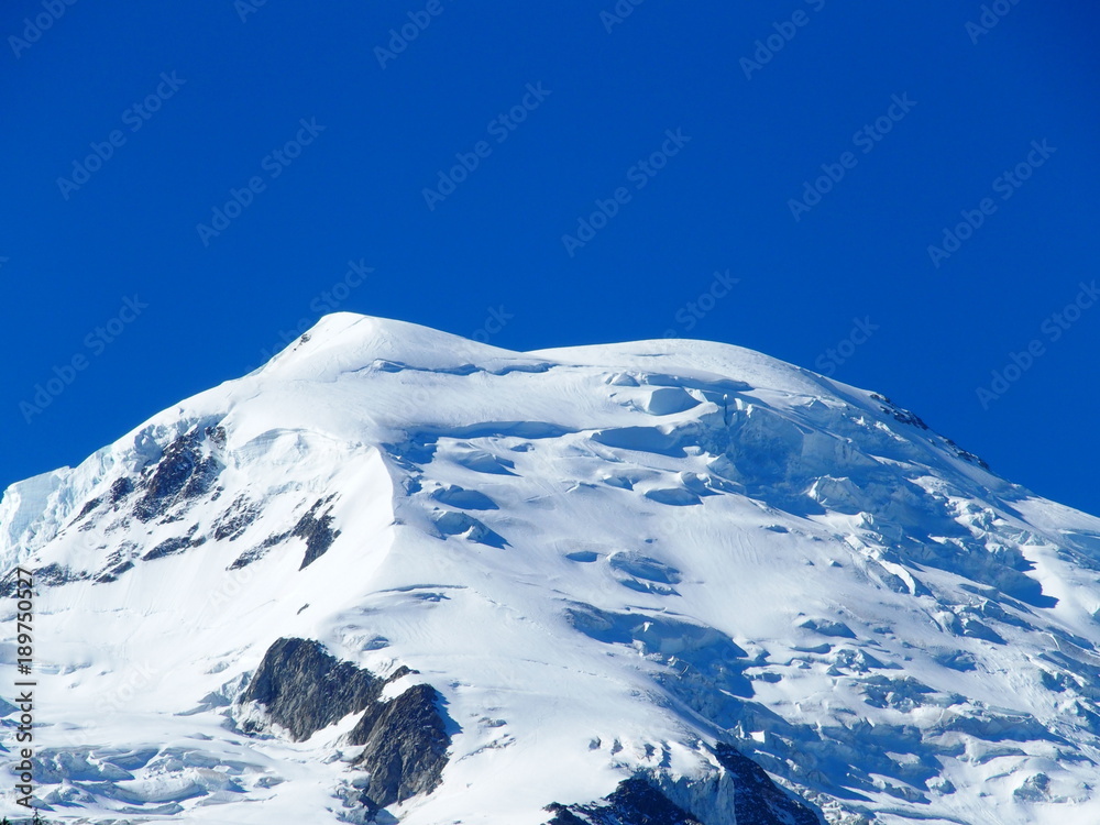 Mont Blanc peak in Chamonix seen from Aiguille du Midi