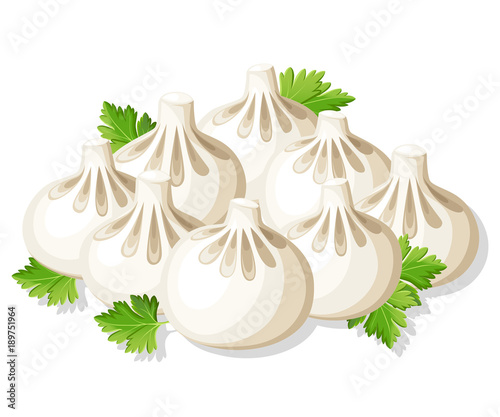 Khinkali georgian dumplings with herb ector illustration isolated on white background website page and mobile app design