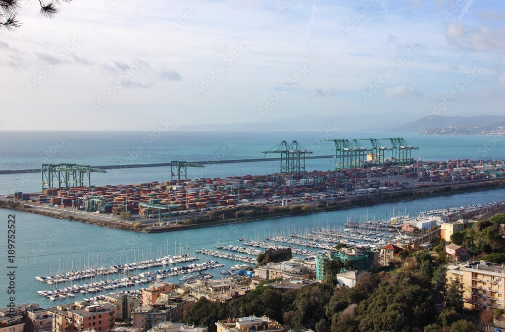 Aerial view of the port of Voltri Prà, Genoa, Italy