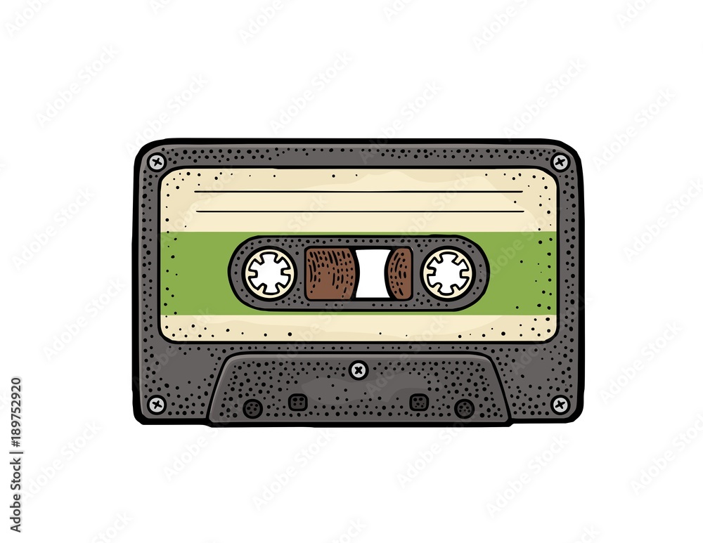 Fototapeta premium Retro audio cassette. Vintage vector black engraving illustration