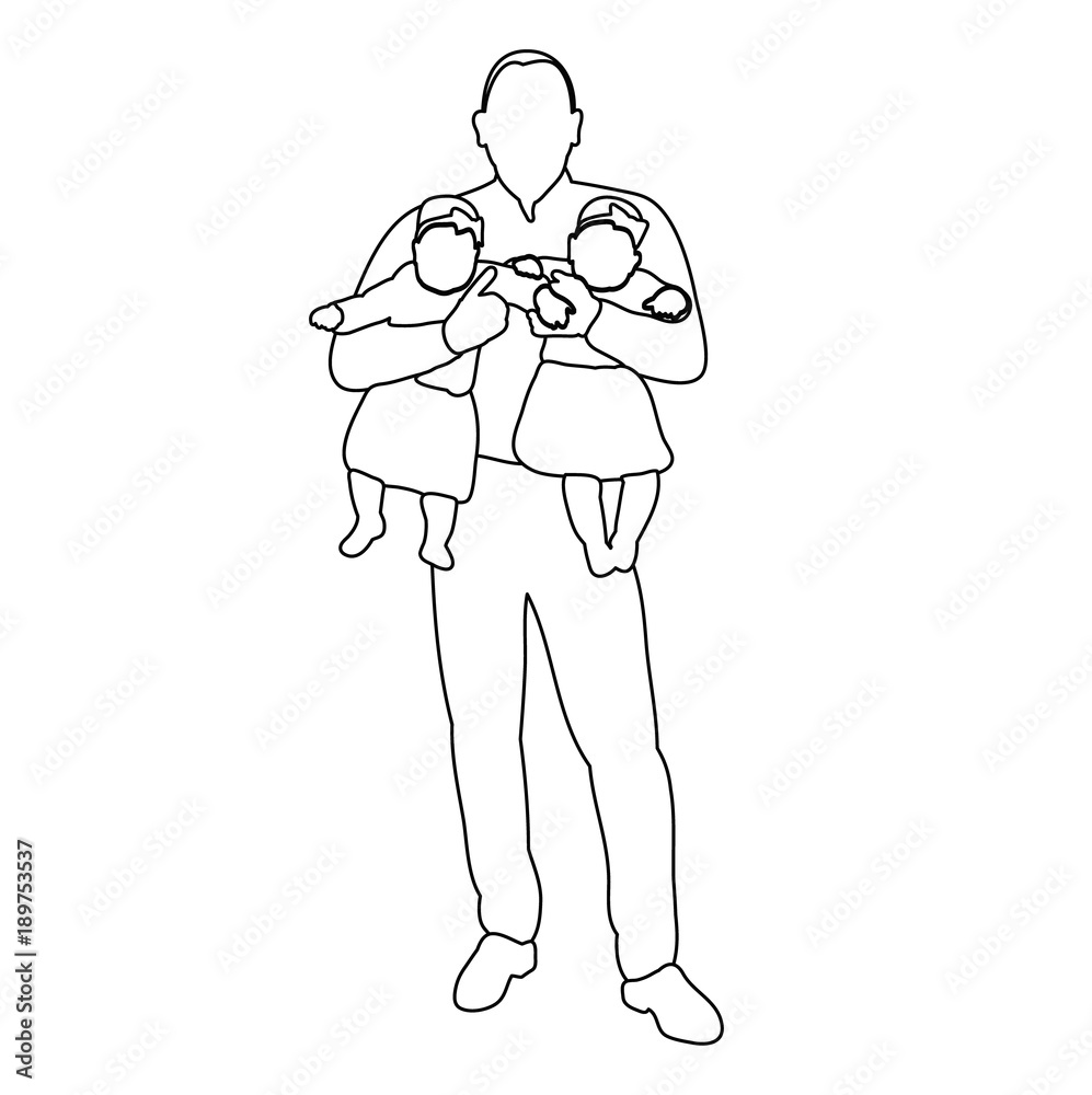 vector, isolated on white background sketch of father with children vector, isolated on white background sketch of father with children