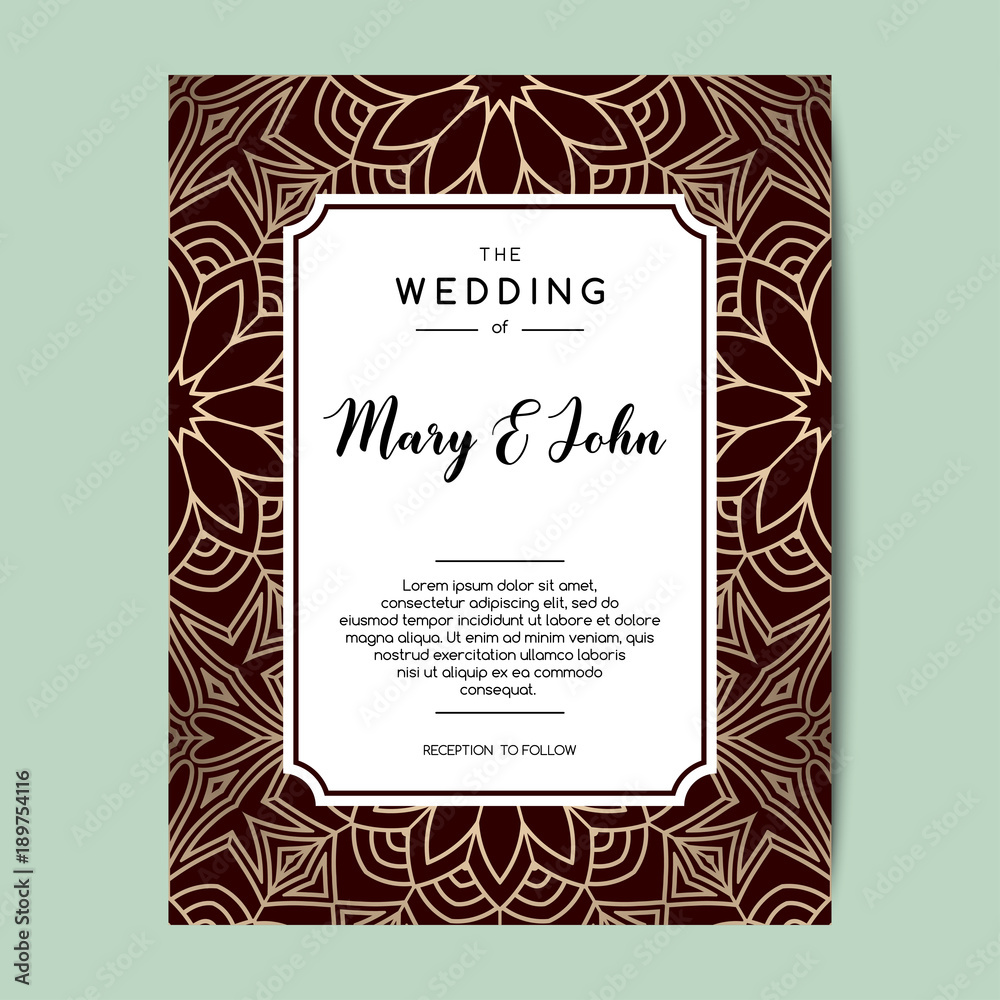 Elegant wedding invitation background. Card design with floral ornament.  Vector decorative template. Stock Vector | Adobe Stock
