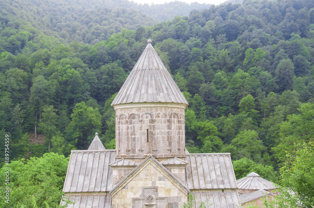 Haghartsin is an Armenian monastery located in the Tavush region of Armenia. Scenic view of the in the wooded valley of the Ijevan mountain range.