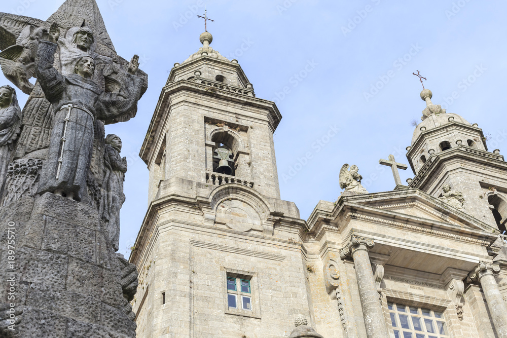 Monument to saint francisco and tower church of san francisco in Santiago de Compostela,Spain.