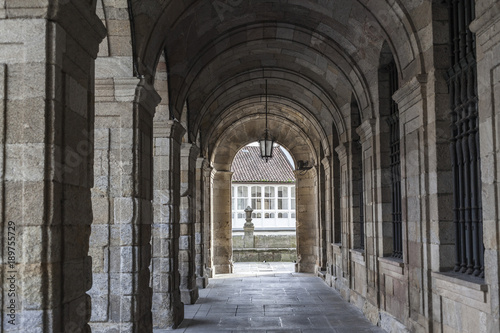 Arches in Palace  Palacio de Raxoi  Obradoiro square.Santiago de Compostela  Galicia  Spain.