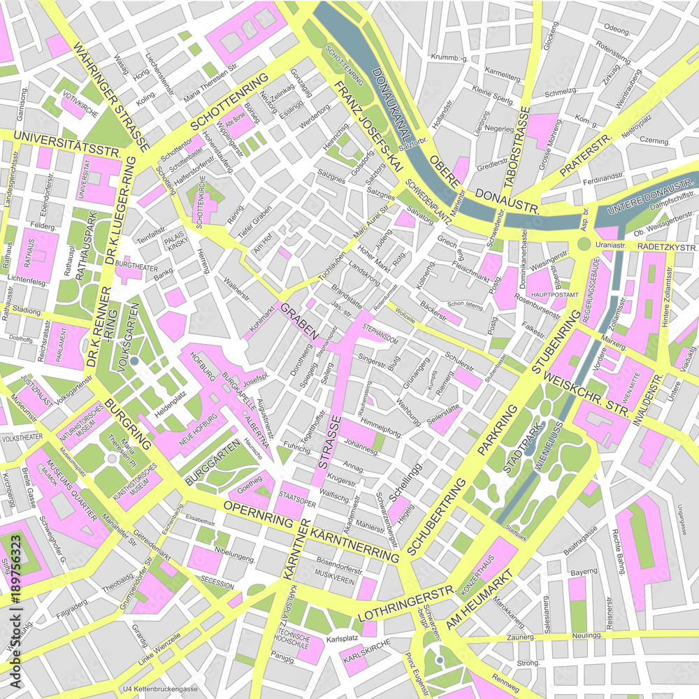 Obraz premium Central vienna (wien) city map illustration 