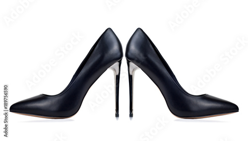 black high-heeled women's shoes isolated on white background