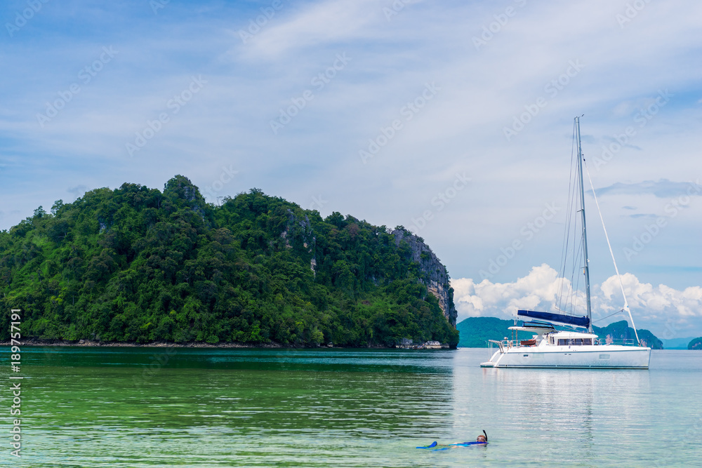 white yacht in a beautiful place in Thailand in the Andaman Sea