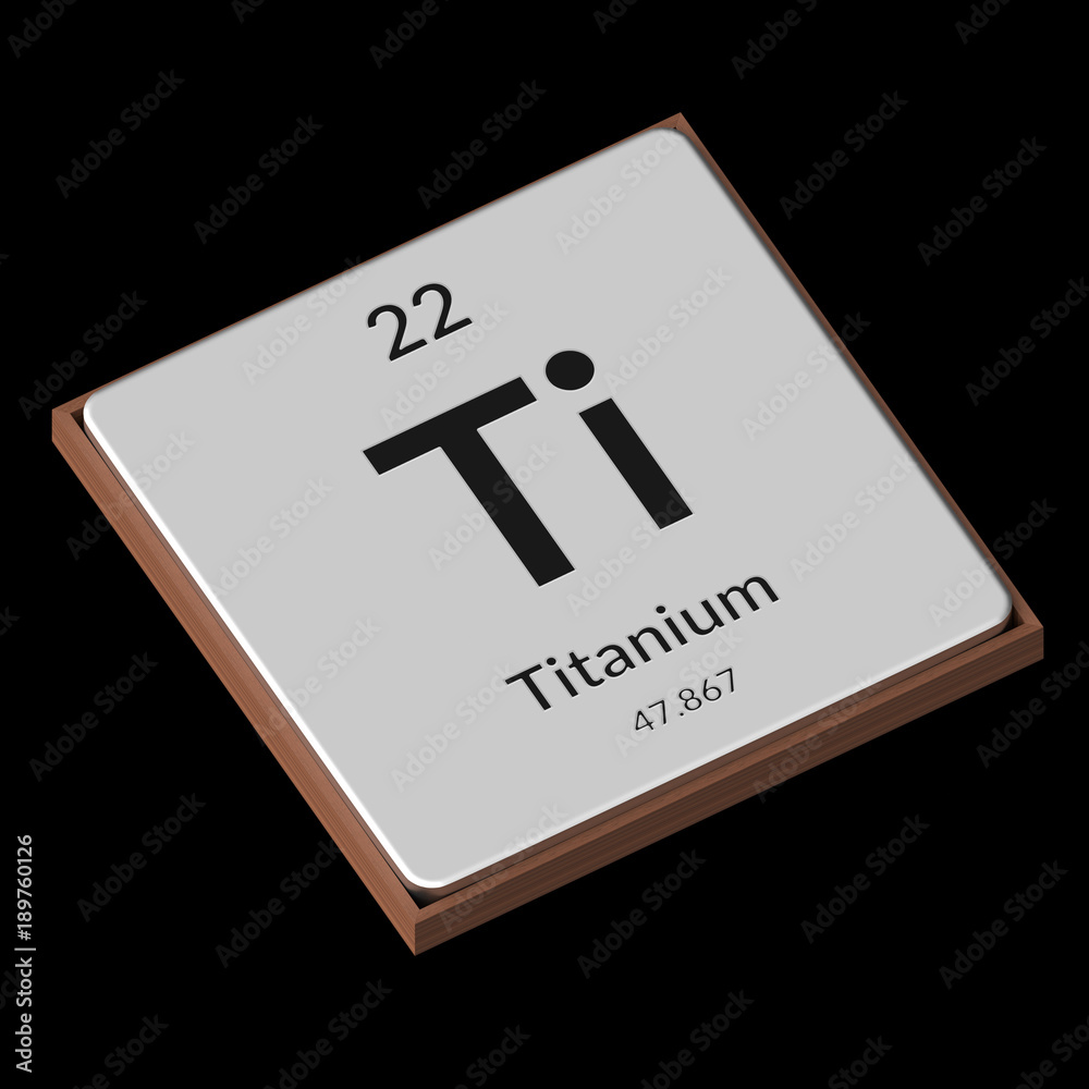 Chemical Element Titanium Embossed Metal Plate on a Black Background