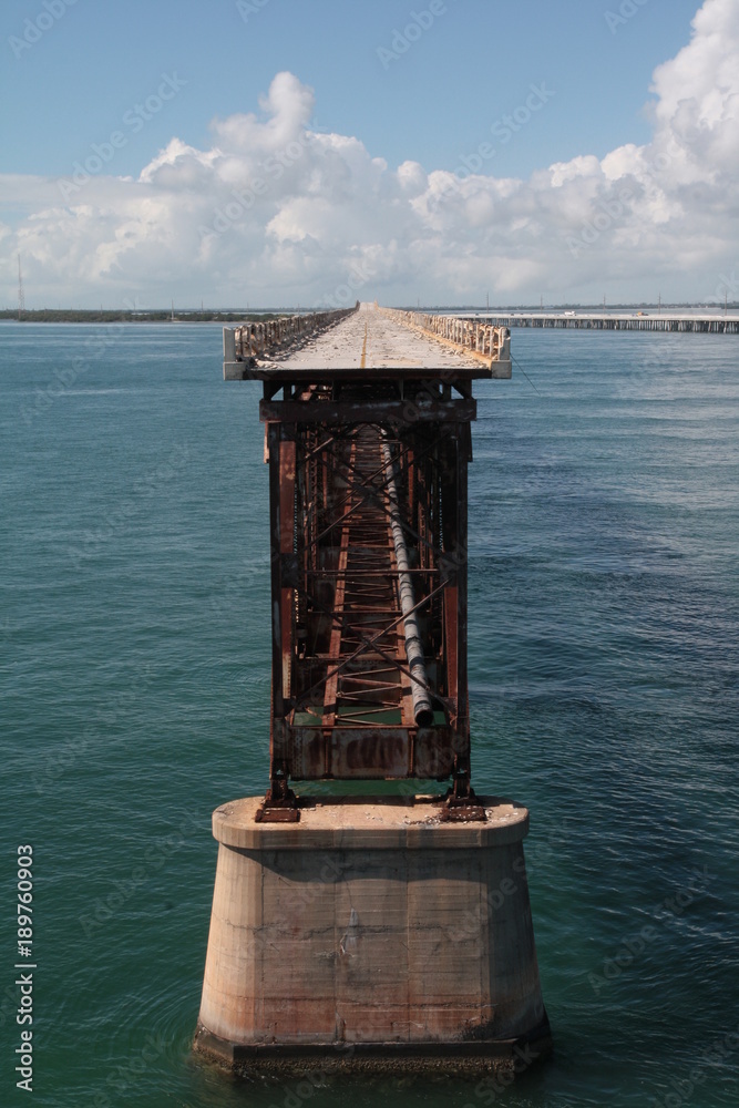 Overseas Highway - Interrupted Old Seven Mile Bridge, Florida Keys, USA. Front view, vertical shot.	